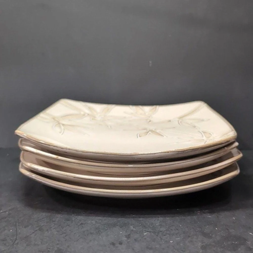 Florida‎ Marketplace Bamboo Design Salad Plates, Set of 4, Vintage Square Dishes